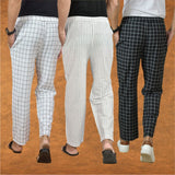 COMBO OF 3 MEN STRIPE COTTON HANDLOOM PANT WHITE BLACK AND WHITE