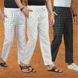 COMBO OF 3 MEN STRIPE COTTON HANDLOOM PANT WHITE BLACK AND WHITE