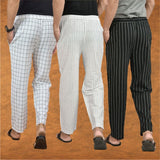 COMBO OF 3 MEN STRIPE COTTON HANDLOOM PANT WHITE BLACK AND WHITE