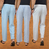 COMBO OF 3 MEN STRIPE COTTON HANDLOOM PANT WHITE BLUE AND SKY BLUE