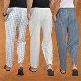 COMBO OF 3 MEN STRIPE COTTON HANDLOOM PANT WHITE BLUE AND WHITE