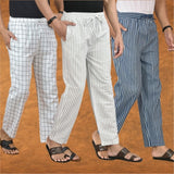 COMBO OF 3 MEN STRIPE COTTON HANDLOOM PANT WHITE BLUE AND WHITE