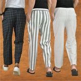 COMBO OF 3 MEN STRIPE COTTON HANDLOOM PANT WHITE GRAY AND BLACK