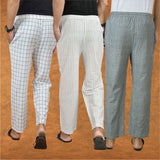 COMBO OF 3 MEN STRIPE COTTON HANDLOOM PANT WHITE GRAY AND WHITE