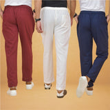 Combo of 3 White Maroon and Navy Blue Cotton Regular Trouser Pants-42469