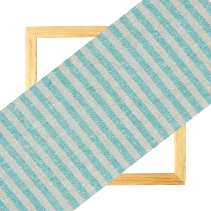 Cyan Beige Stripe Handloom Cotton Fabric