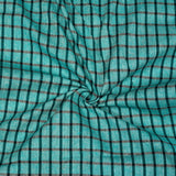 Cyan Black Checks Cotton Handloom Fabric