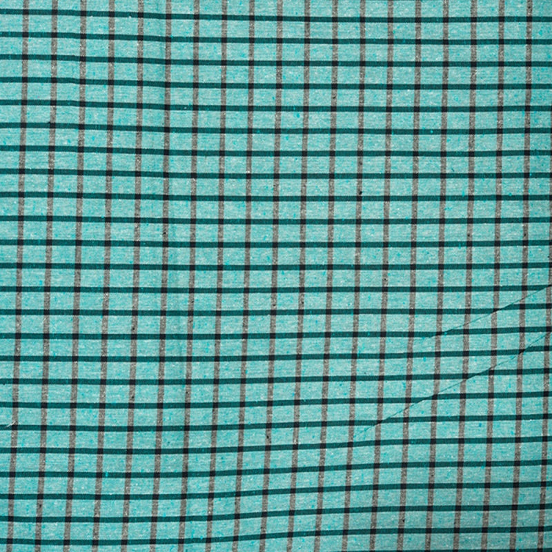 Cyan Black Checks Cotton Handloom Fabric