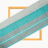 Cyan White and Gray Stripe Cotton Handloom Fabric