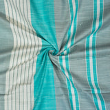Cyan White and Gray Stripe Cotton Handloom Fabric