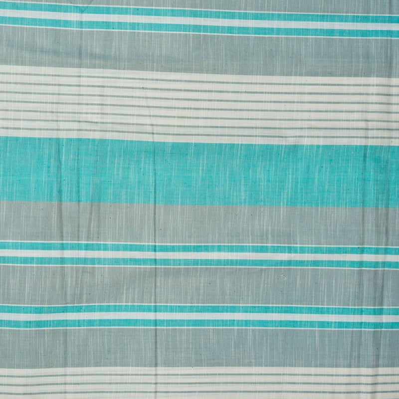 Cyan White and Gray Stripe Cotton Handloom Fabric