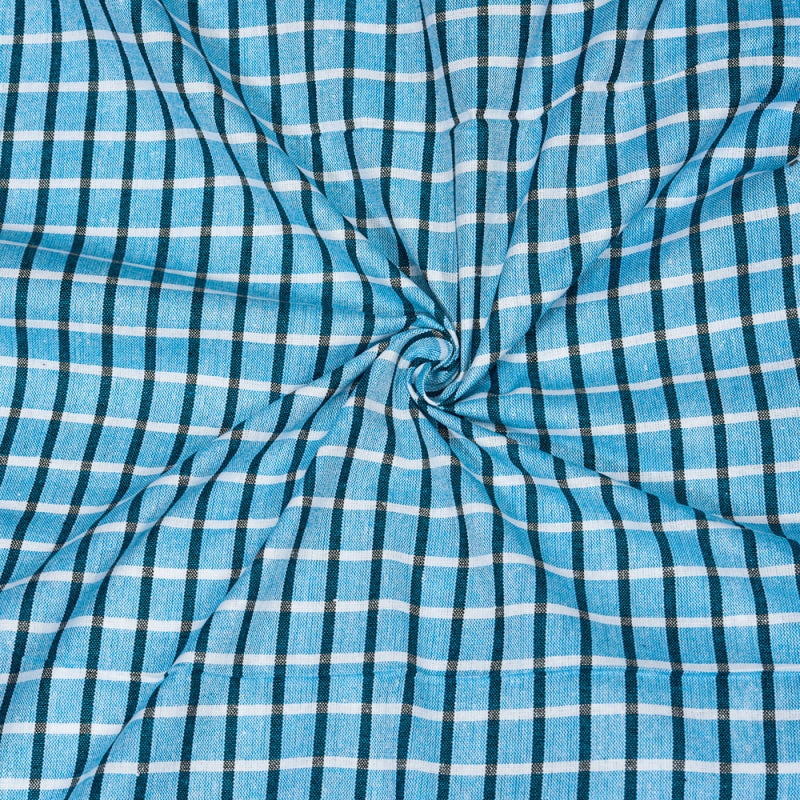 Denim Blue White Checks Cotton Handloom Fabric