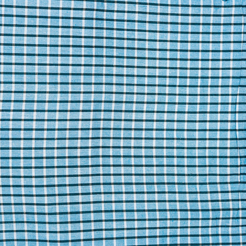 Denim Blue White Checks Cotton Handloom Fabric