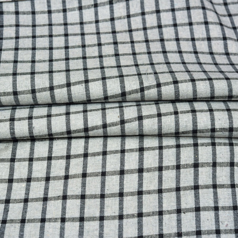 Gray Black Checks Cotton Handloom Fabric