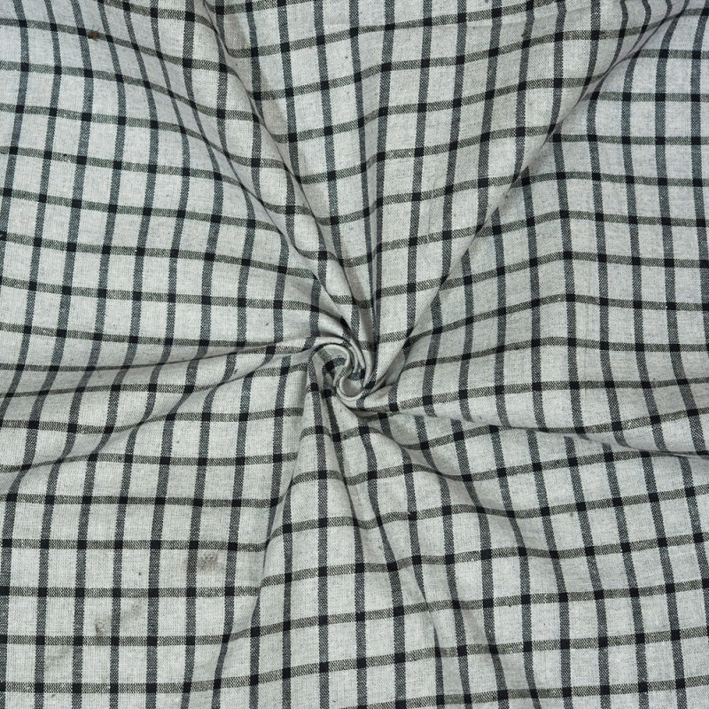 Gray Black Checks Cotton Handloom Fabric