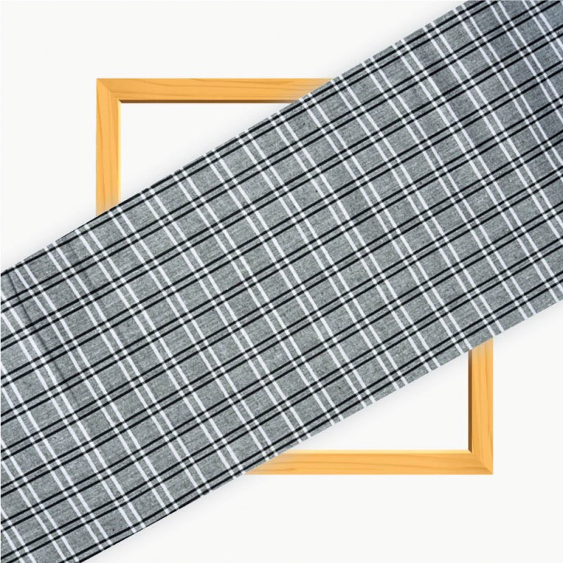 Gray Black Triple Line Checks Cotton Handloom Fabric