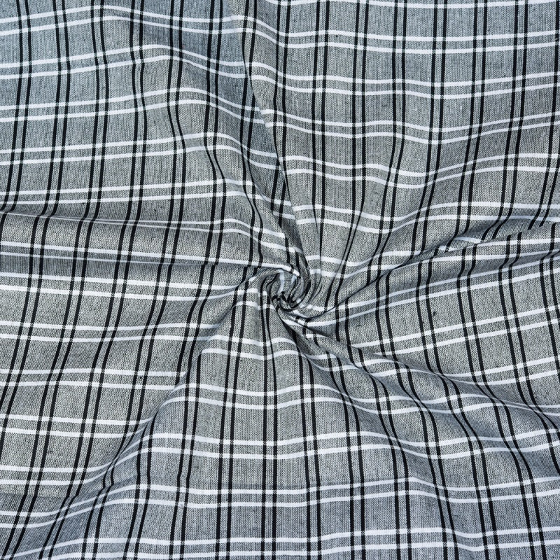 Gray Black Triple Line Checks Cotton Handloom Fabric