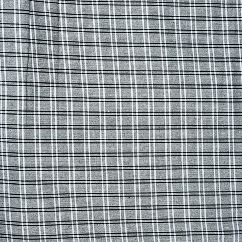 Gray Black Triple Line Checks Cotton Handloom Fabric
