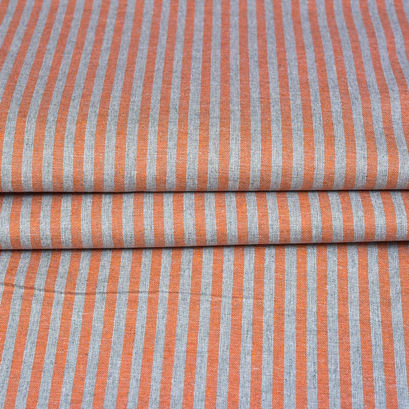 Gray Peach Stripe Cotton Handloom Fabric