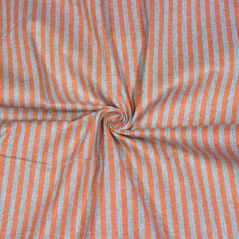 Gray Peach Stripe Cotton Handloom Fabric