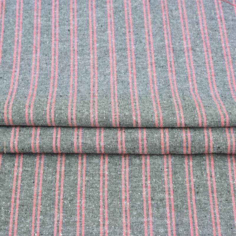 Gray Pink Stripe Handloom Cotton Fabric