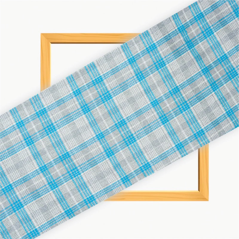 Gray Sky Blue and White Twill Cotton Handloom Fabric