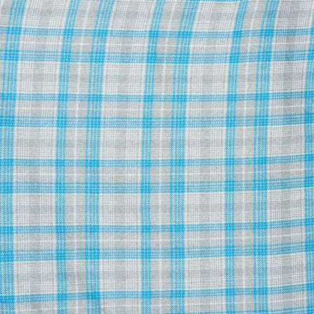 Gray Sky Blue and White Twill Cotton Handloom Fabric