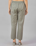 Gray Solid Cotton Flax Women Trouser
