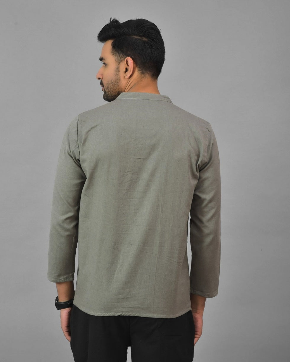 Combo of 2 Men Kurtas Solid Cotton Flax Gray and Maroon