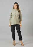 Gray Solid Cotton Women Top-10369