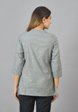 Gray White Cotton Stripe Women Top-10378-T