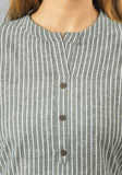 Gray White Cotton Stripe Women Top-10378-T