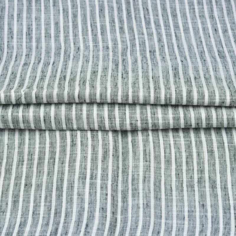 Gray White Stripe Handloom Cotton Fabric