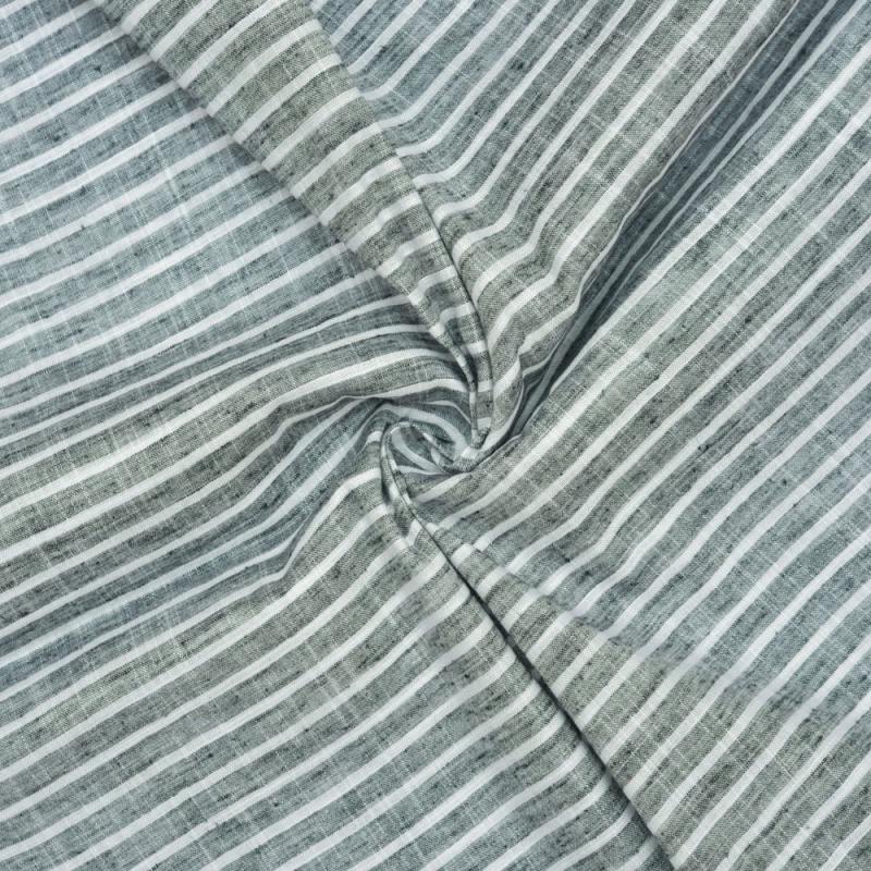 Gray White Stripe Handloom Cotton Fabric