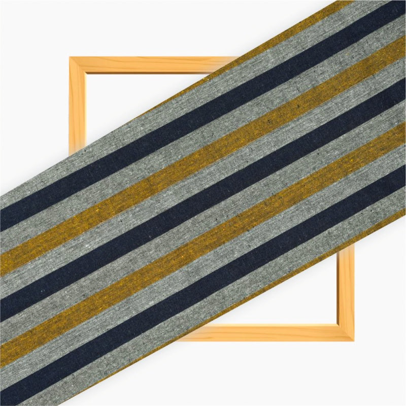 Gray Yellow and Black Stripe Cotton Handloom Fabric-