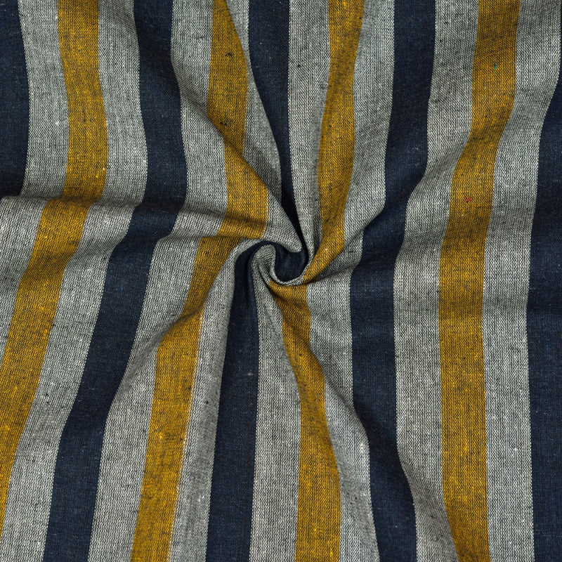 Gray Yellow and Black Stripe Cotton Handloom Fabric-