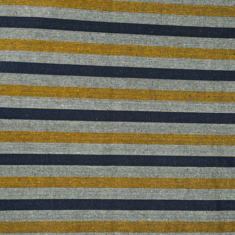 Gray Yellow and Black Stripe Cotton Handloom Fabric-