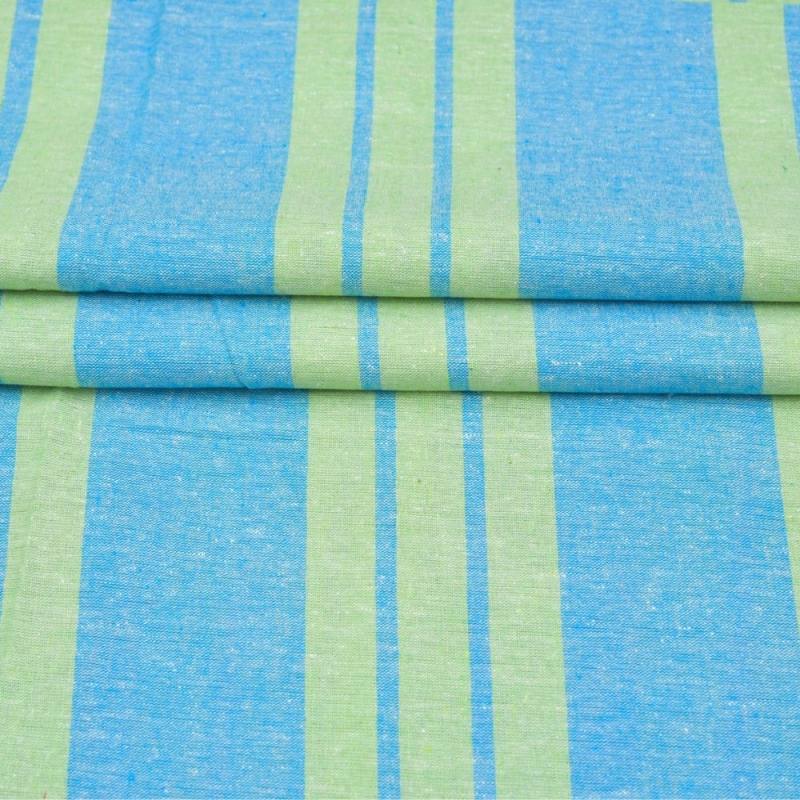 Green Blue Stripe Handloom Cotton Fabric