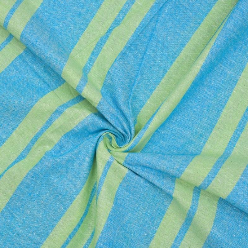 Green Blue Stripe Handloom Cotton Fabric