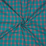 Green Pink Triple Line Checks Cotton Handloom Fabric