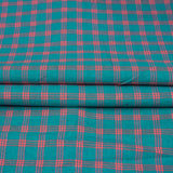 Green Pink Triple Line Checks Cotton Handloom Fabric