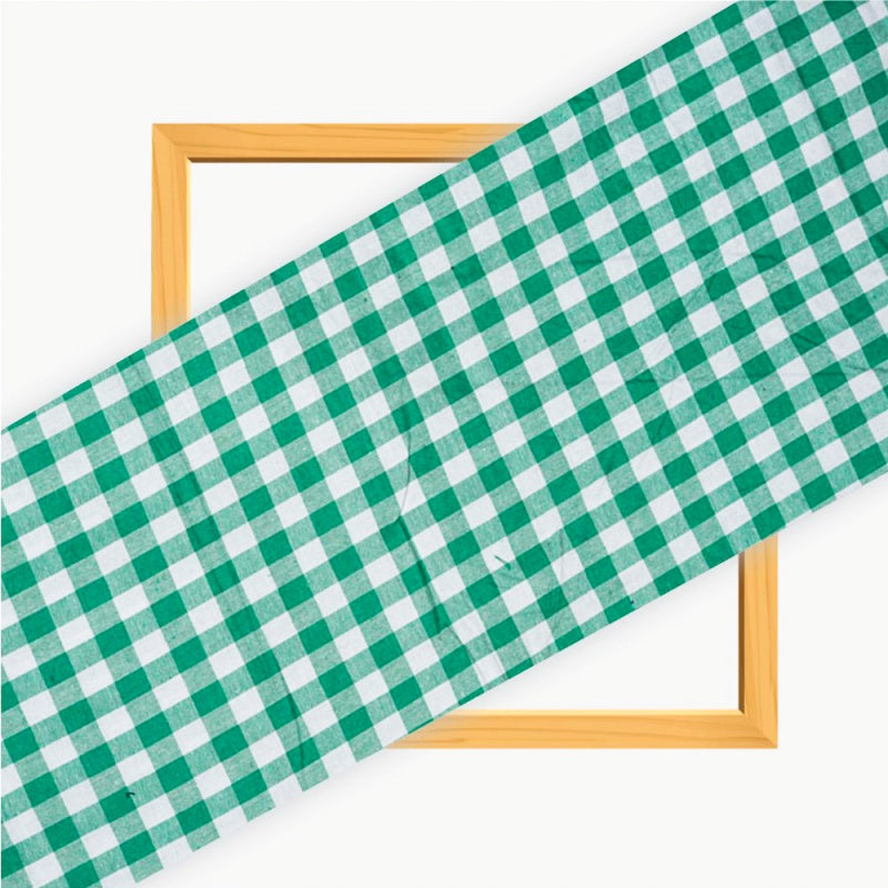 Green White Small Checks Cotton Handloom Fabric