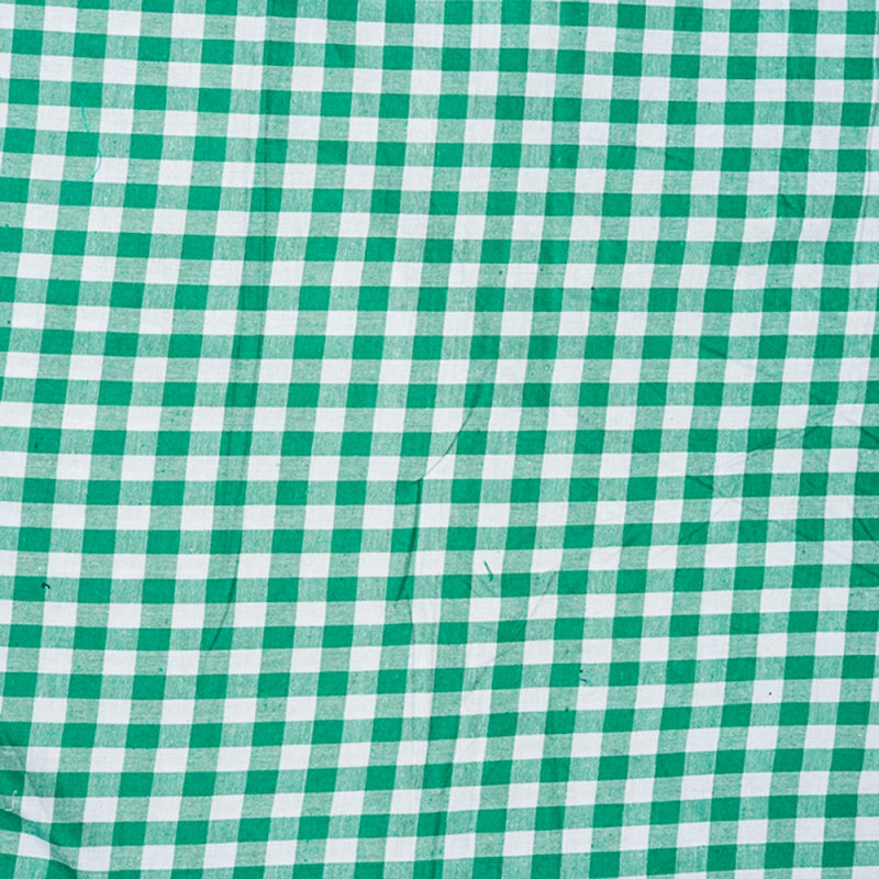 Green White Small Checks Cotton Handloom Fabric