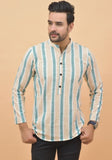 GREEN YELLOW STRIPE COTTON HANDLOOM CORD SET-25009