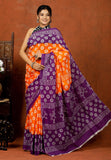 Bagru Block Print Cotton mulmul Sarees With Running Orange Purple HS-5070
