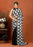 Bagru Block Print Cotton mulmul Sarees With Running Black White HS-5073