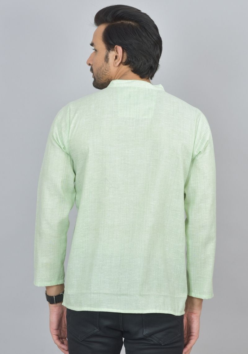 Combo of 2 Men Cotton Self Design Short Kurta Green and White