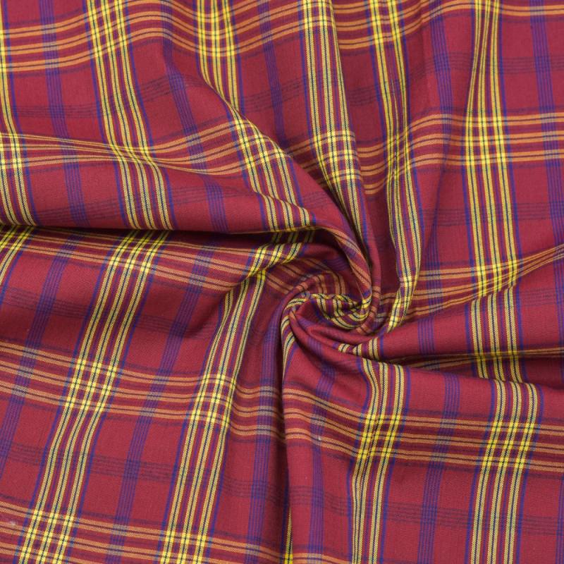 Maroon and Yellow Check Handloom Cotton Fabric