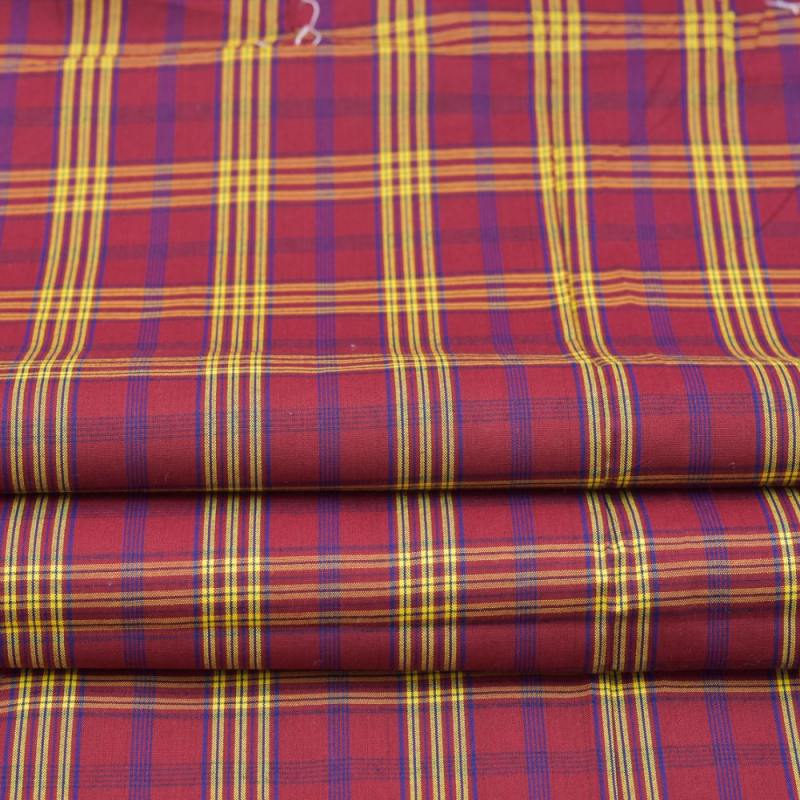 Maroon and Yellow Check Handloom Cotton Fabric
