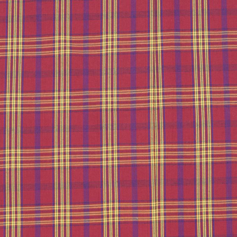 Maroon and Yellow Check Handloom Cotton Fabric